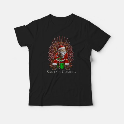 Santa Is Coming Candy Cane Throne Funny Christmas Parody T-Shirt