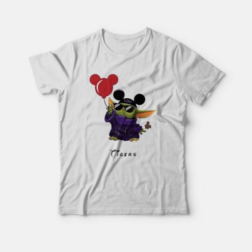 Baby Yoda Mickey Mouse Balloons LSU Tigers T-Shirt