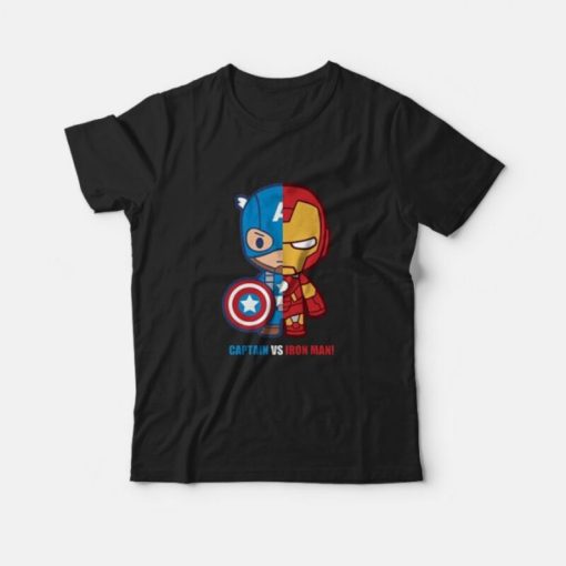 Anime Captain America Iron Man Superhero Cartoon Printed T-Shirt