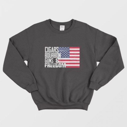 Cigars Bourbon Guns Freedom American Flag Vintage Sweatshirt