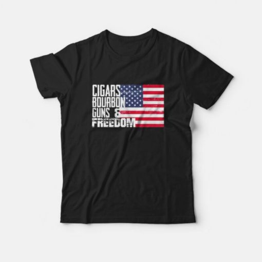 Cigars Bourbon Guns Freedom American Flag Vintage T-Shirt