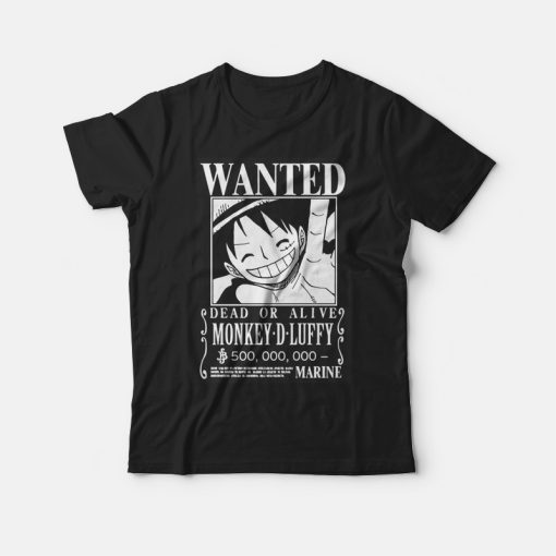 Wanted Dead or Alive Luffy Black and White T-shirt