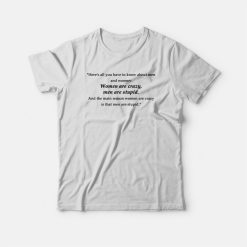 Women Are Crazy and Men Are Stupid T-shirt