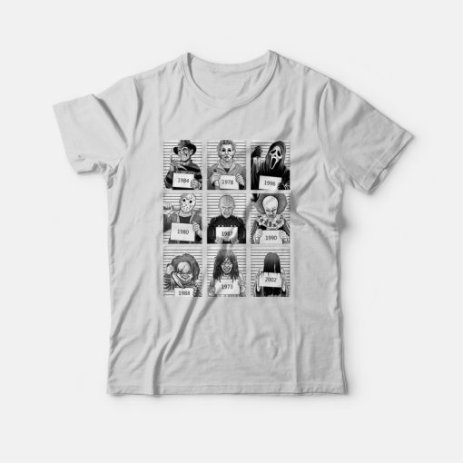 Horror Prison Horror Movie Characters Mugshots T-Shirt