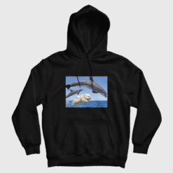 Dog Swims With Dolphins Funny Hoodie